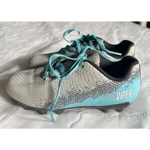 DSG Speed Viper Kids Soccer Cleats Size 10K Youth Gray Teal / Blue Lace Up